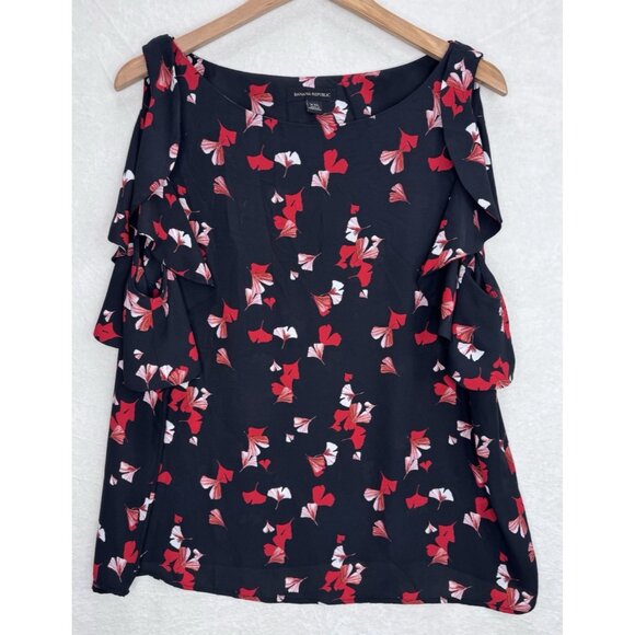 Banana Republic Women's Black Floral Ruffle Sleeve Top XXL - Picture 2 of 8